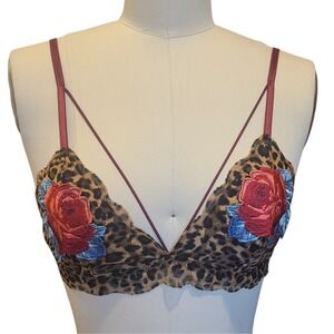 Victoria's Secret PINK Leopard Lace Bralette Floral Embroidery‎ Small